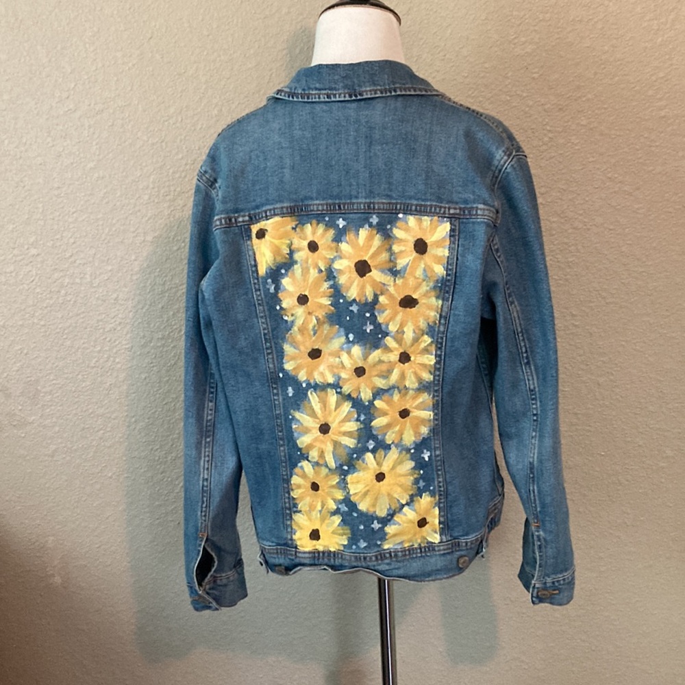 Hand Painted Sunflower Old Navy Denim Jacket